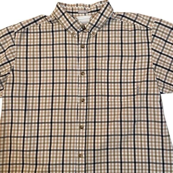 Columbia Gray Tan Plaid Short Sleeve Shirt Button Up Regular Fit Men Size Large - Picture 2 of 11